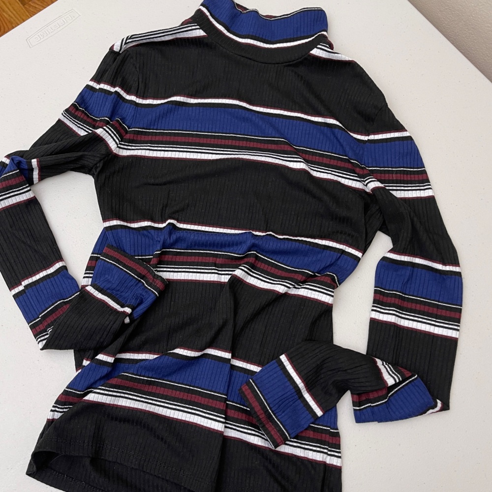 Mango striped turtleneck top 90s style XS